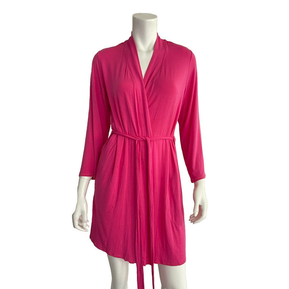 Josie Natori S Robe Pink Modal Jersey Stretch Long Sleeve Knee Length - Picture 1 of 8